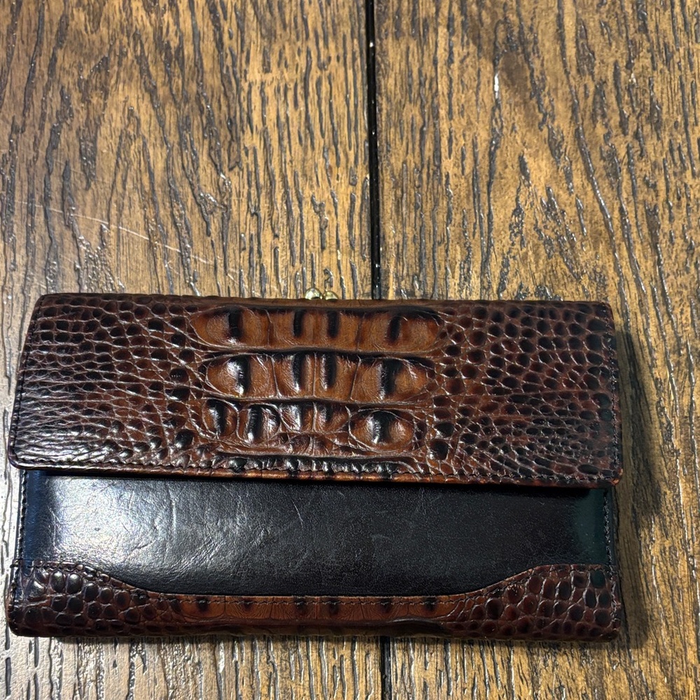 Brahmin Dark Brown Crocodile Embossed Clutch